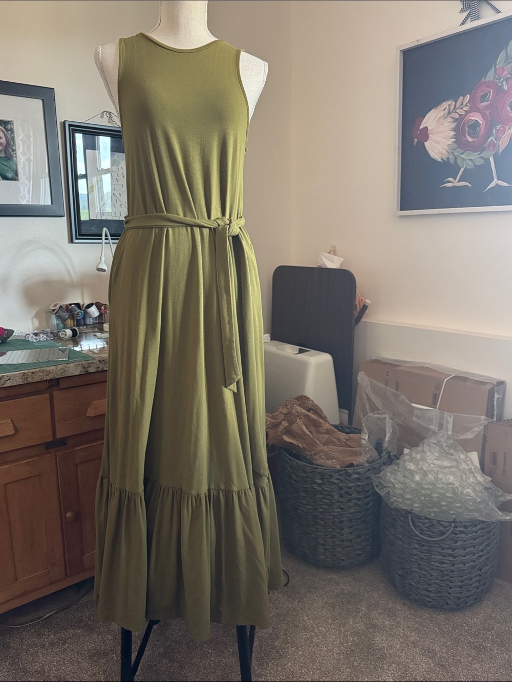 a new day Olive Green Sleeveless Maxi Dress with Waist Tie